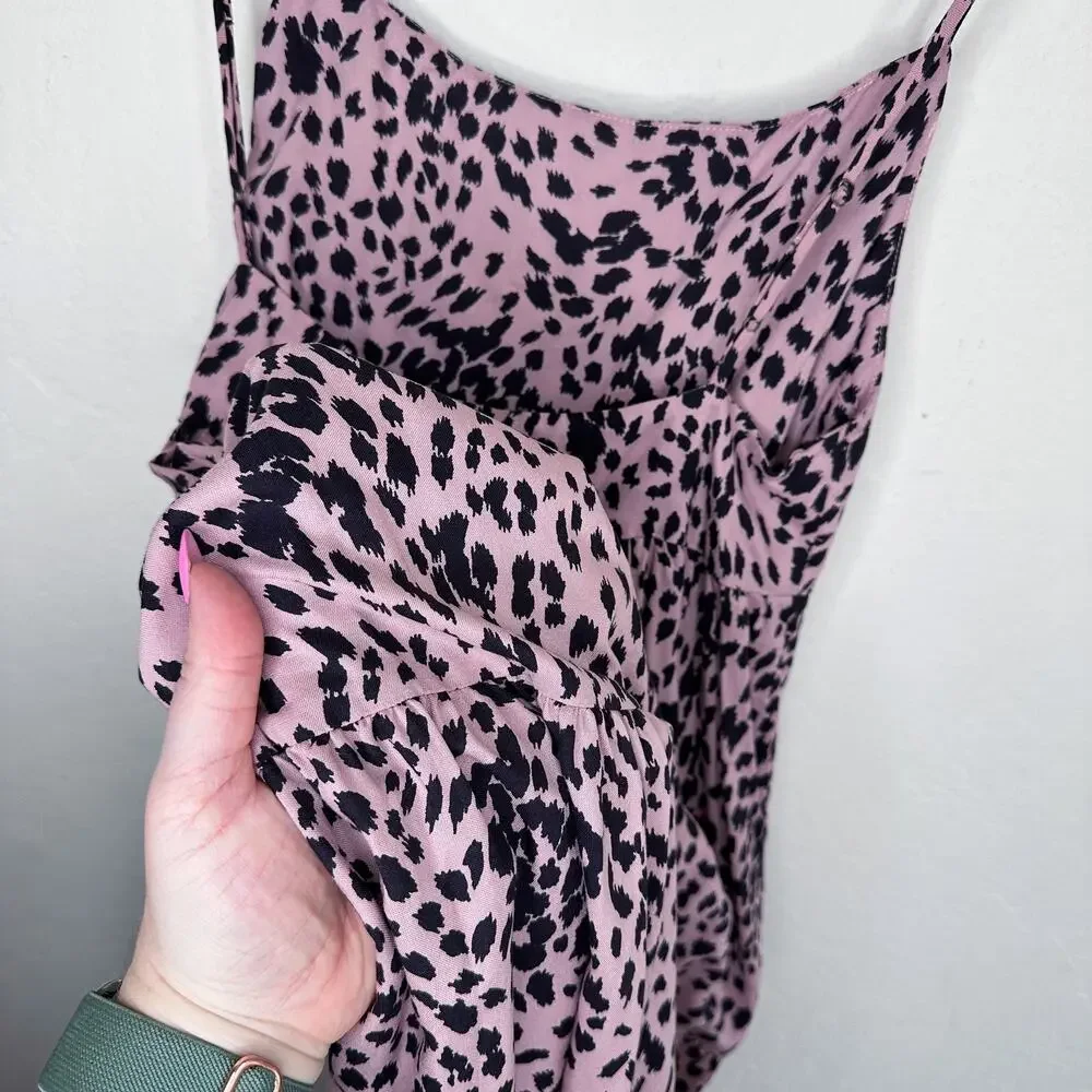 Stillwater Memz Pebbles Pink Cheetah Leopard Print Tiered Leg Slit Maxi Dress XS - Picture 3 of 13